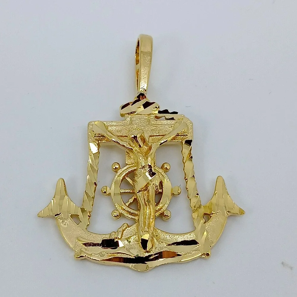 Vintage Karatbond Gold Anchor Crucifix Ship Wheel Pendant Made in USA Y2K NOS